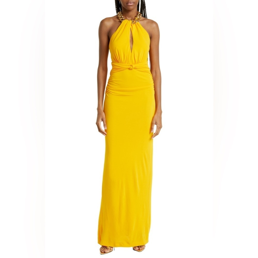 Rebecca Vallance Phoenix Halter Column Gown Marigold Yellow Size 4